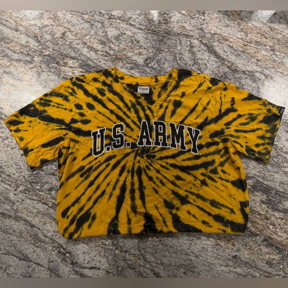 PINK Victoria's Secret US Army Cropped T Shirt Yellow and Black